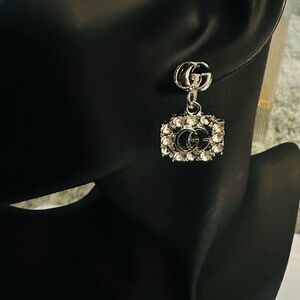 Gucci Silver Crystal Logo Earrings